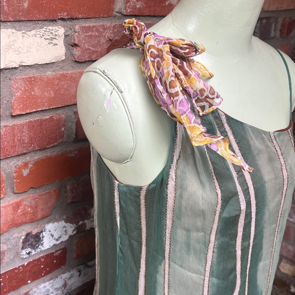 NWT Diane VonFurstenberg Silk Beaded One-Shoulder Striped & Floral Dress size 8 - Picture 6 of 10